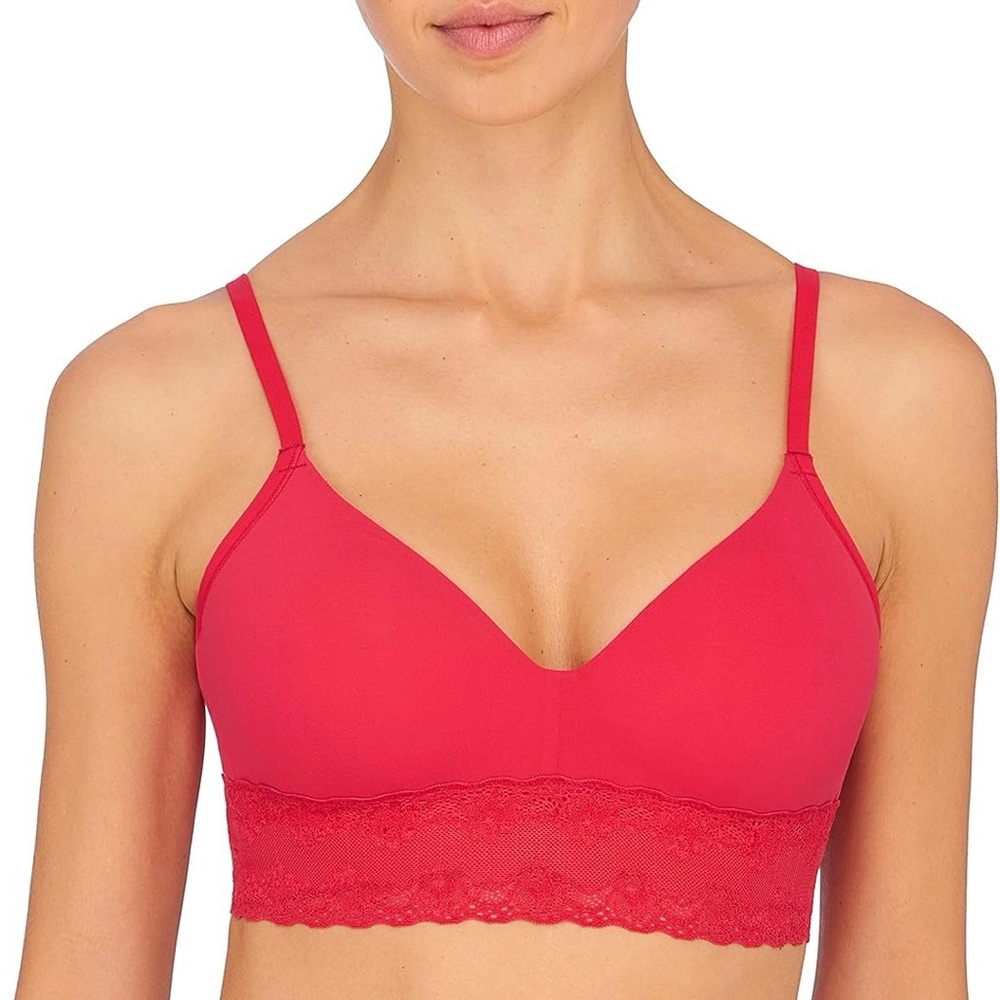 NATORI Bliss Perfection Contour Soft Cup Bralette Lace Trim Sunset Coral 36D NWT
